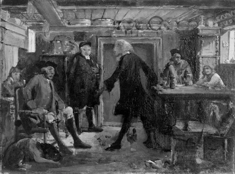 Fra Ludvig Holbergs "Erasmus Montanus", III akt, 3. scene, by Wilhelm Marstrand, unspecified, 1849