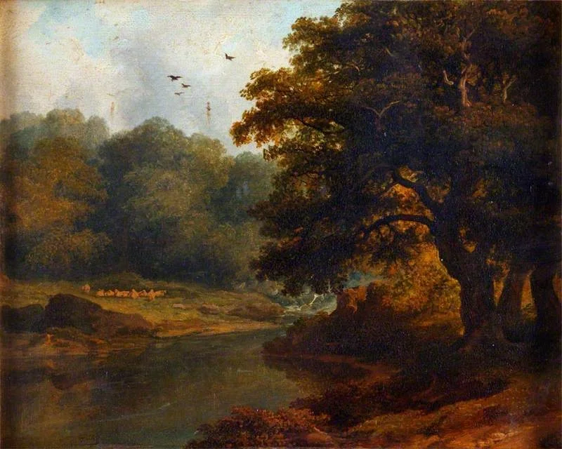 Landscape with a Stream and Woods, by James Arthur O'Connor, oil, 1826