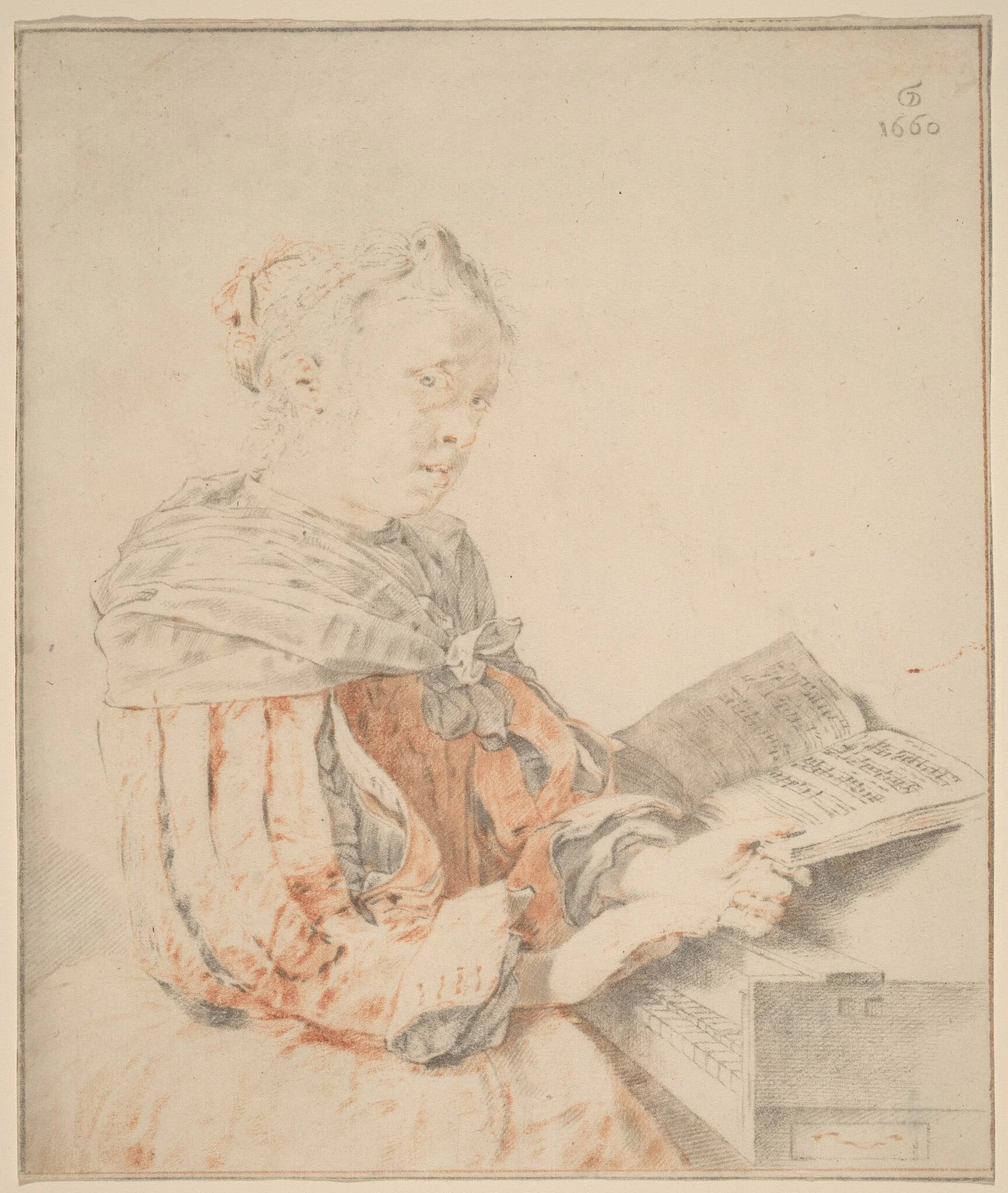 Young Girl at the Keyboard, by Jacobus Buys, chalk, 1767