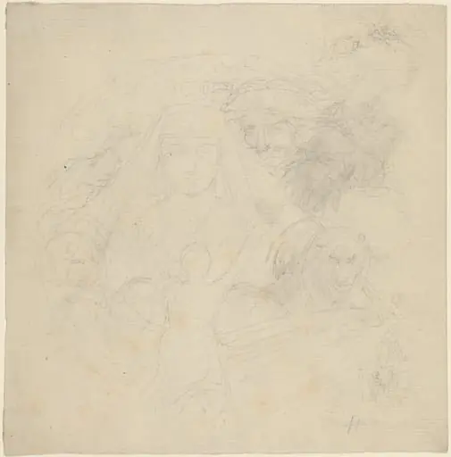 Figure Seen from behind Praying to an Apparition of a Head with Lions Below