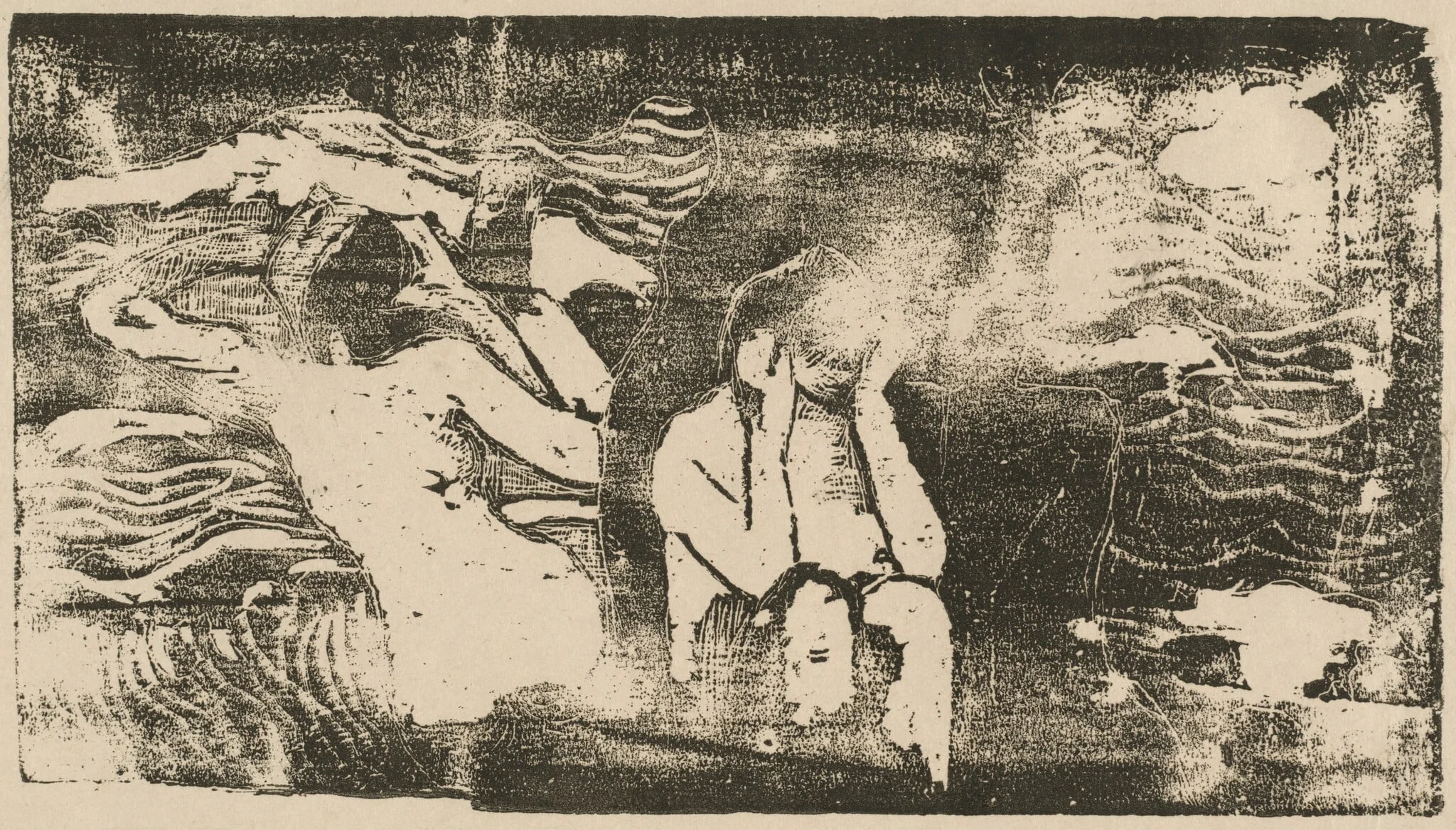 At the Black Rocks (Aux roches noires), by Paul Gauguin, ink, 1895