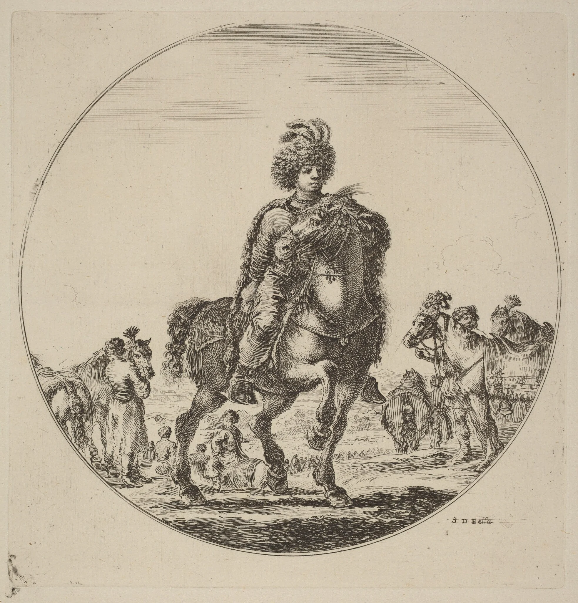 Hungarian Cavalier, by Stefano Della Bella, ink, 1637
