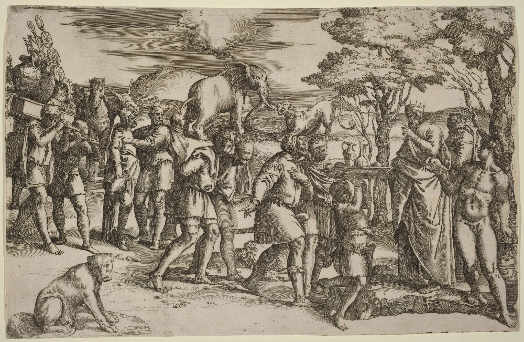 Abraham Paying Tithes to Melchisedek, by Battista Franco, ink, 1530