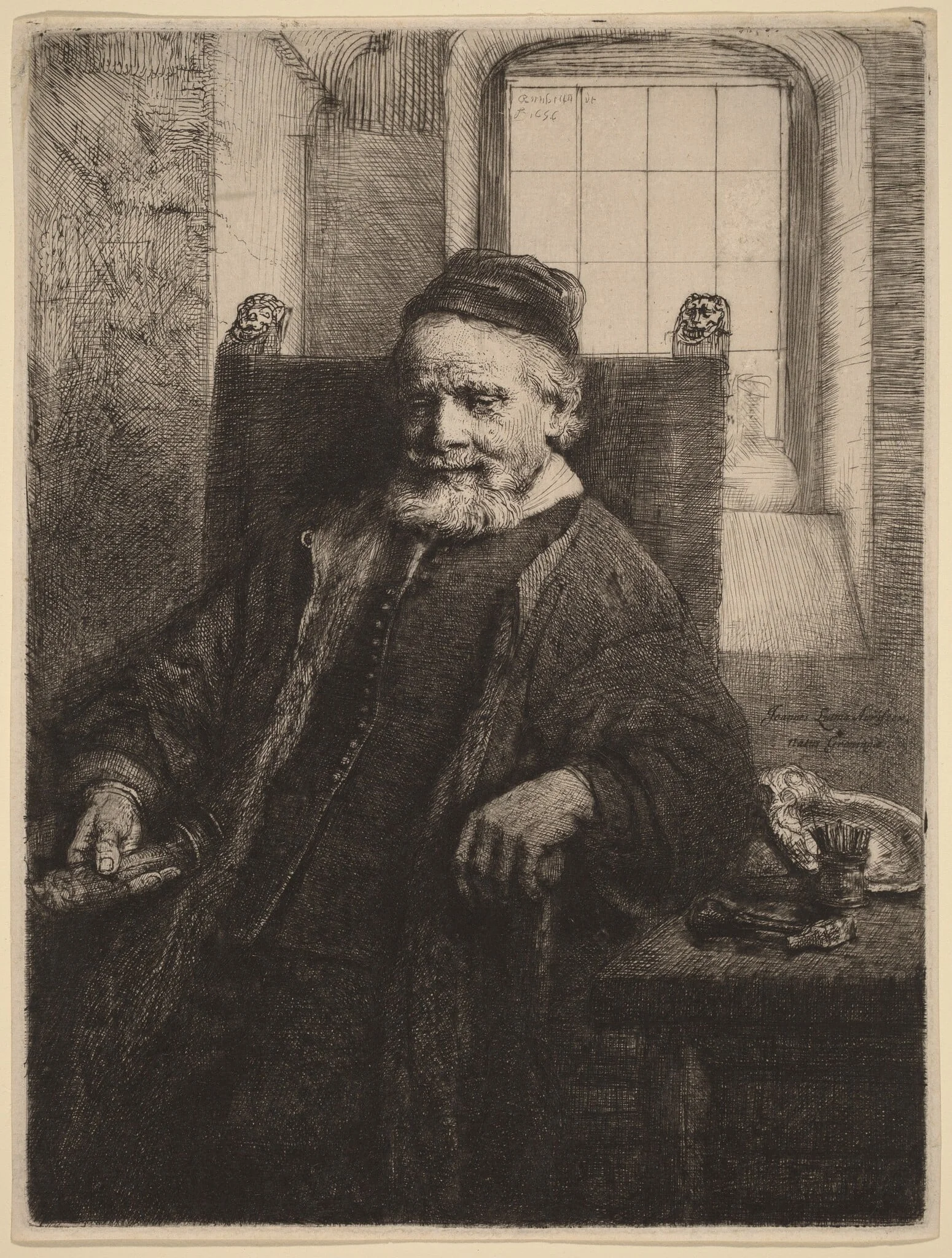 Jan Lutma, by Rembrandt, ink, 1656