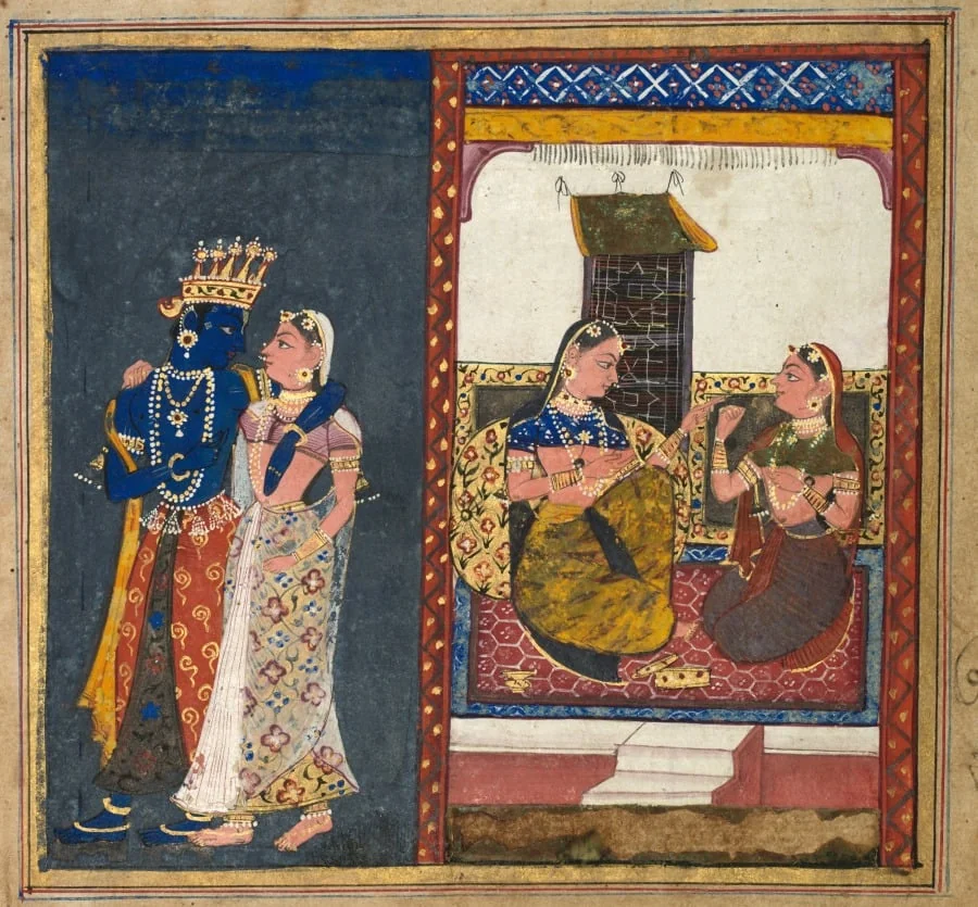 Radha and Krishna Embracing, Leaf from a Gita Govinda, by Unknown, unspecified, 1650