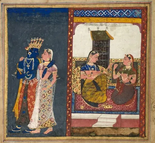 Radha and Krishna Embracing, Leaf from a Gita Govinda