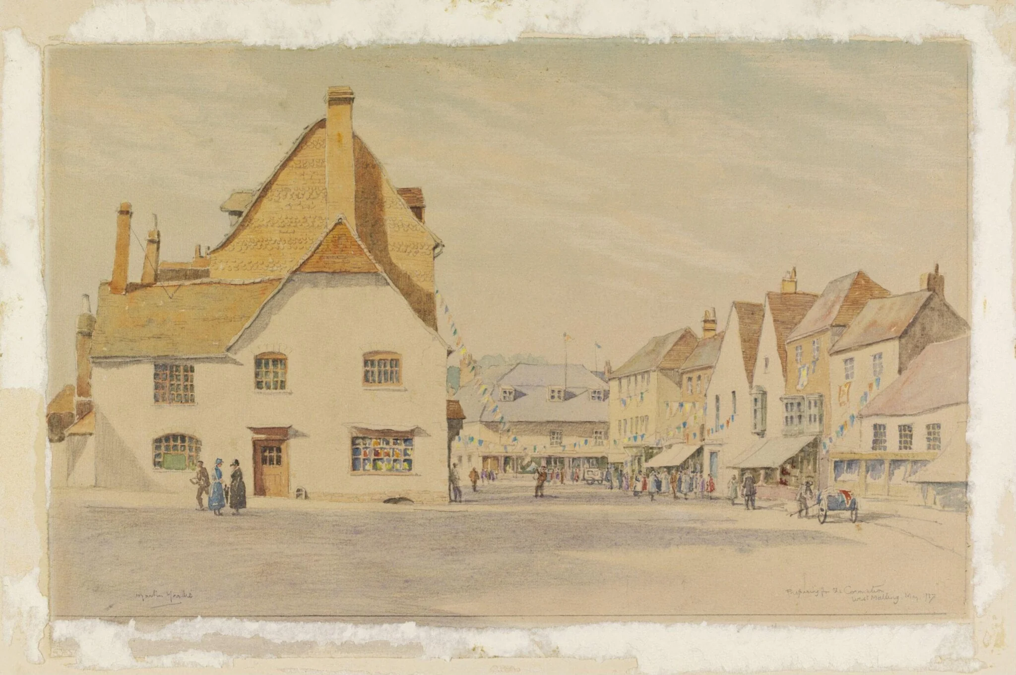 Preparing for the Coronation, West Malling, May, 1937., by Hardie, watercolor, 1937