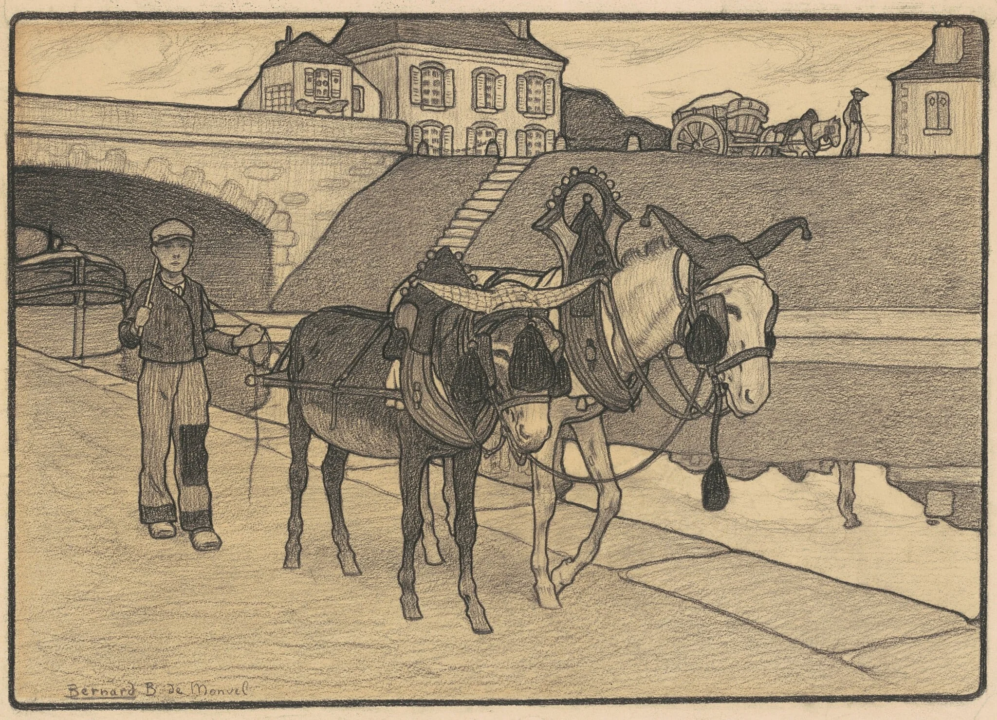 Preliminary Drawing for "A Donkey-Team (Attelage d'ânes)", by Bernard Boutet de Monvel, graphite, 1904