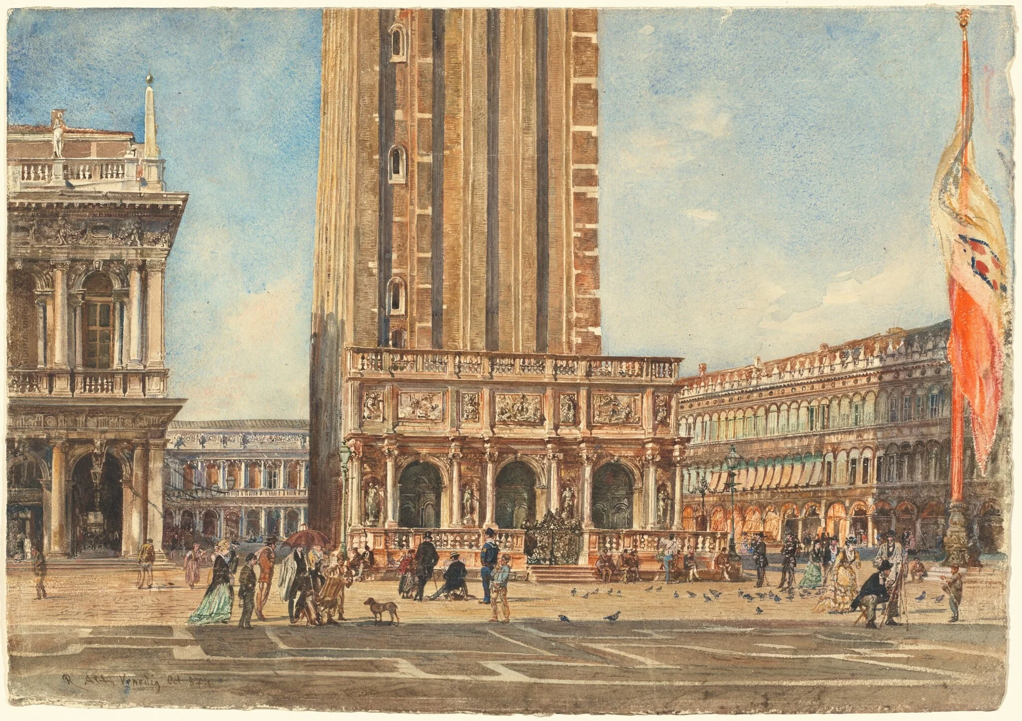 The Piazza San Marco, by Rudolf von Alt, chalk, 1874