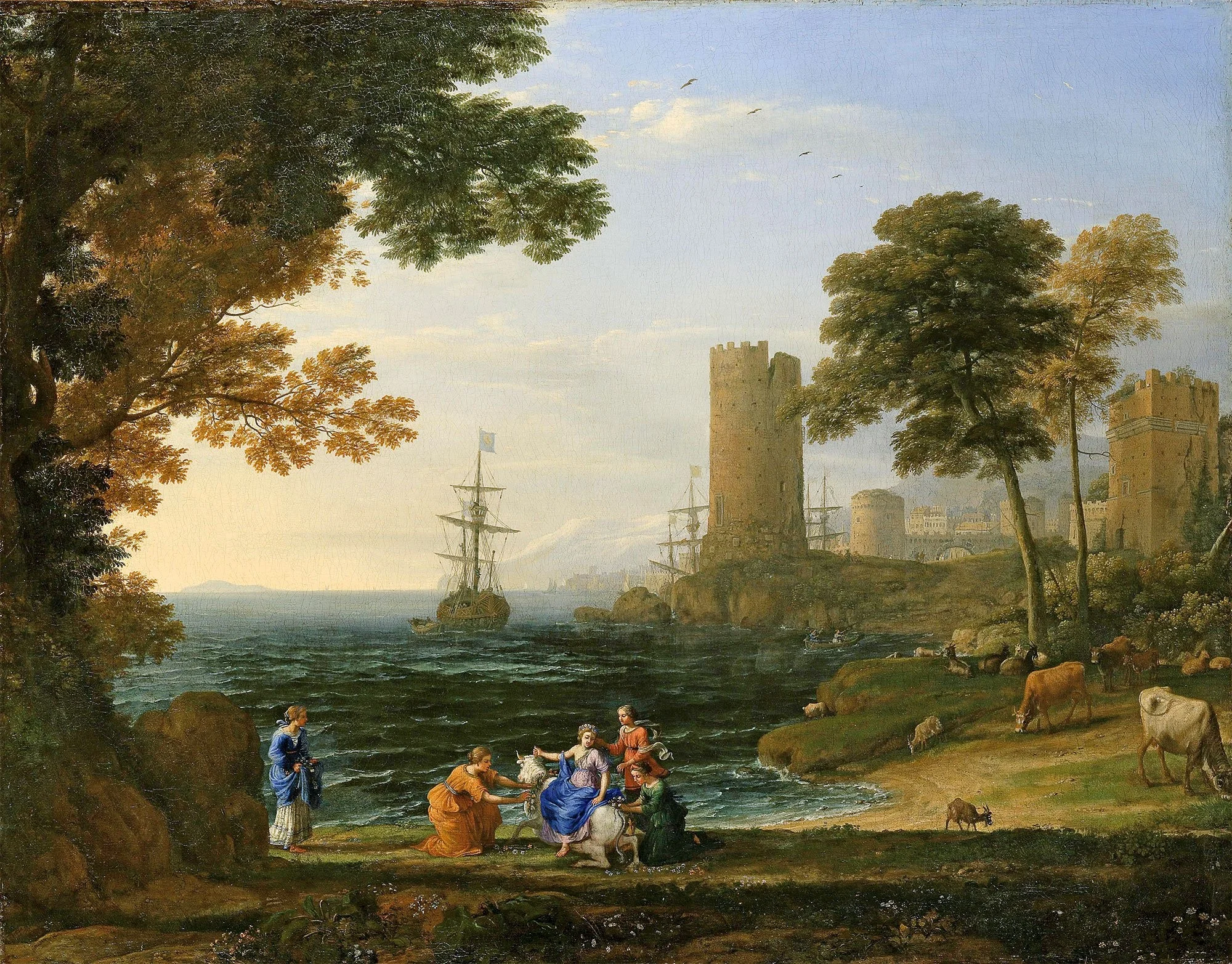 Coast View with the Abduction of Europa, by Claude Lorrain, oil, 1650