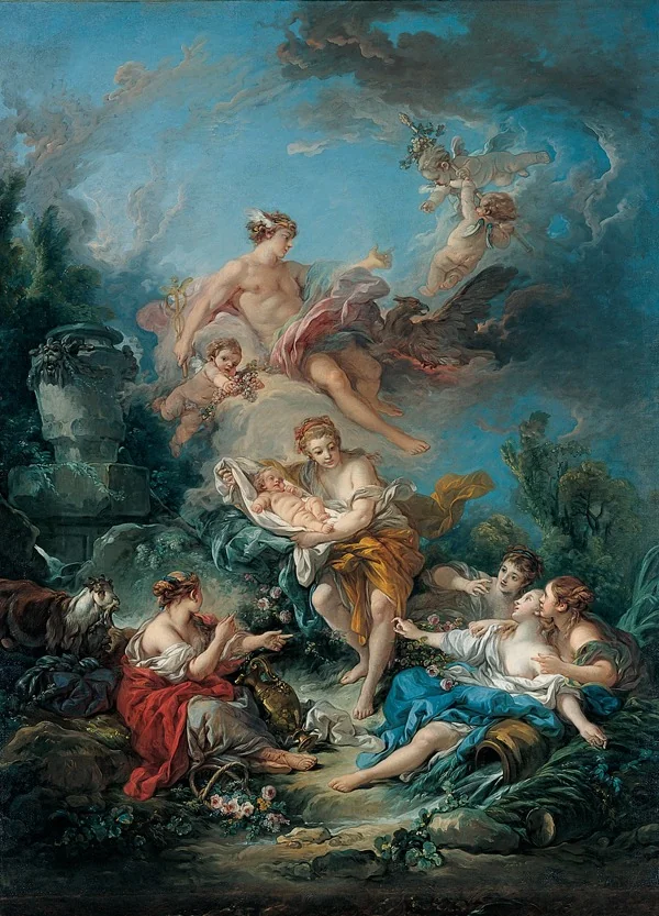 Mercury Confiding the Infant Bacchus to the Nymphs of Nysa, by François Boucher, oil, 1769