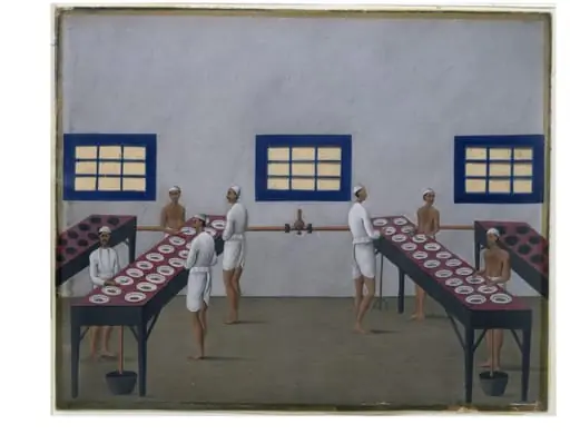 One of nineteen drawings illustrating processes in the manufacture of opium at the Opium Factory at Gulzarbagh, Patna, in Bihar.
