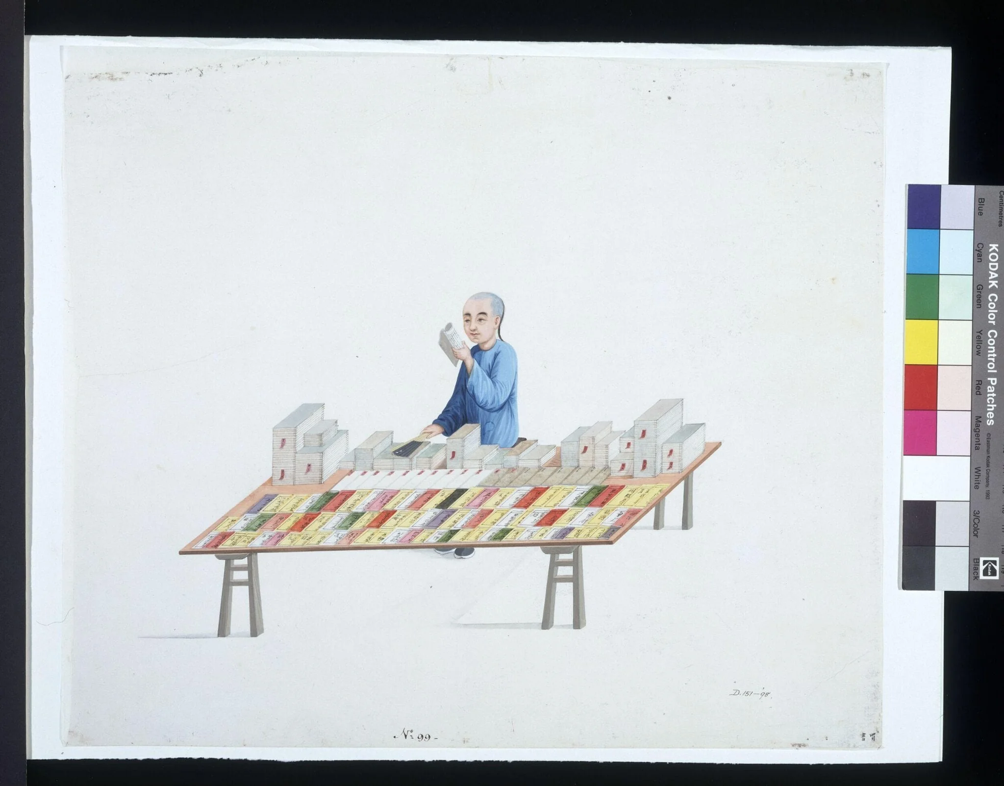 A Book Seller, by Puqua, paint, 1790