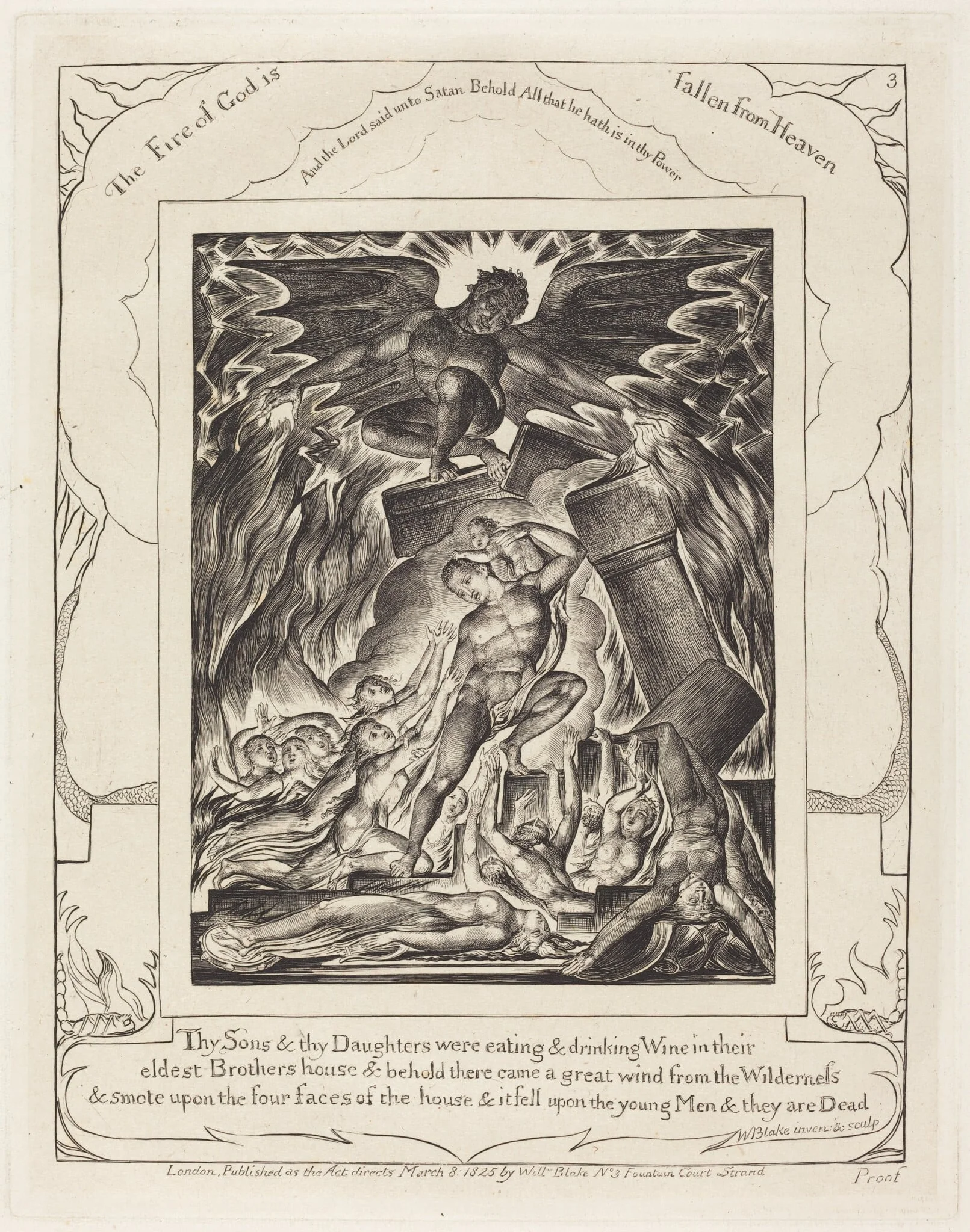 The Destruction of Job's Sons, by William Blake, ink, 1825