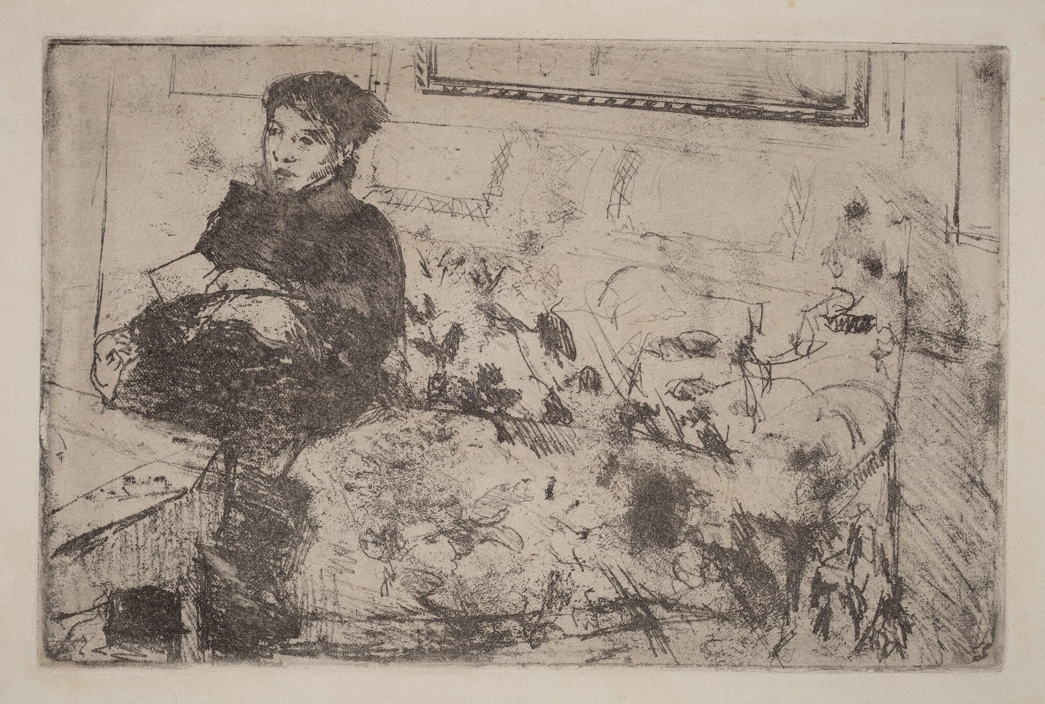 Interior: On the Sofa, by Mary Cassatt, ink, 1883