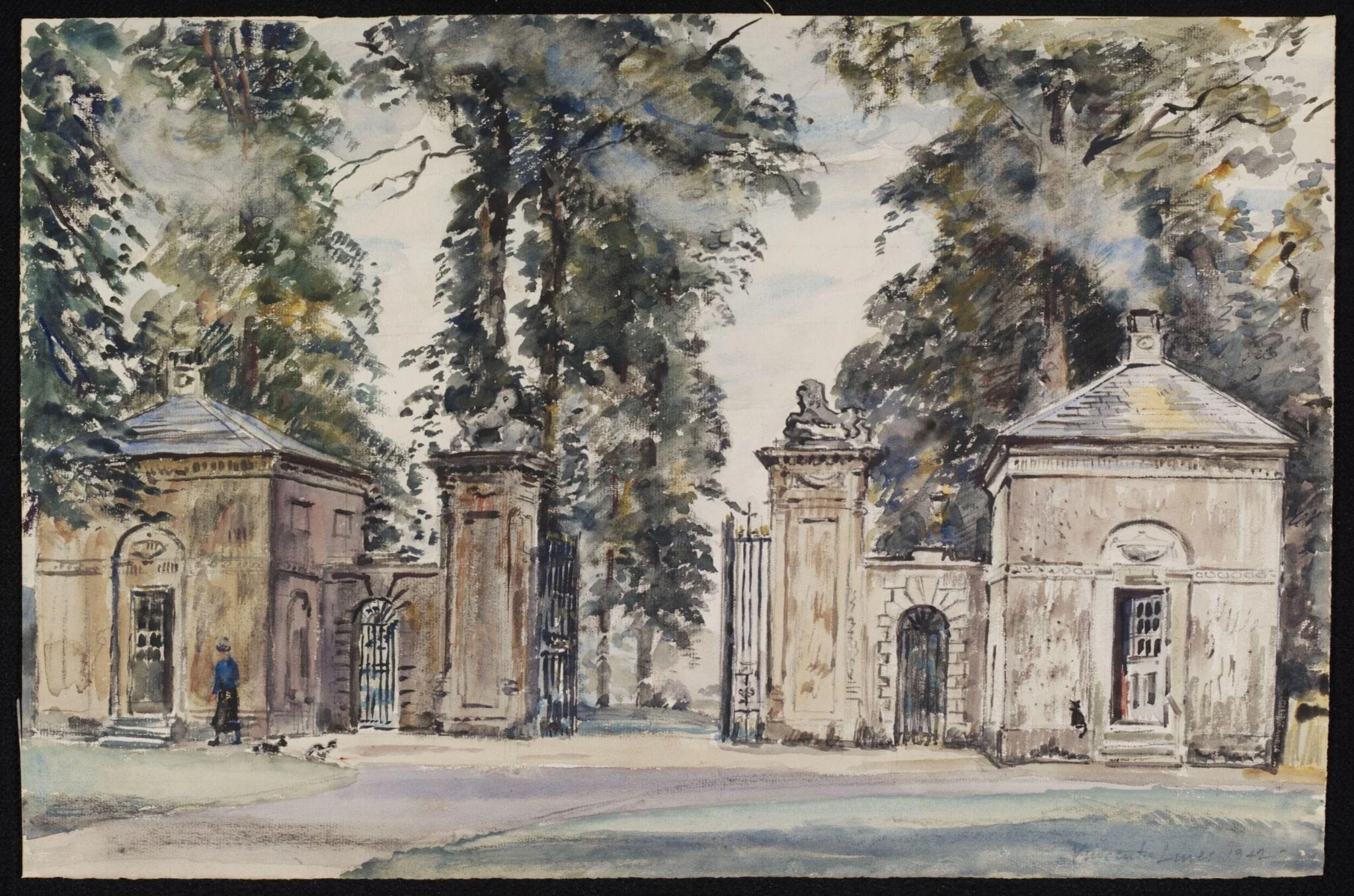 Entrance to Ramsbury Manor, by Lines, watercolor, 1942