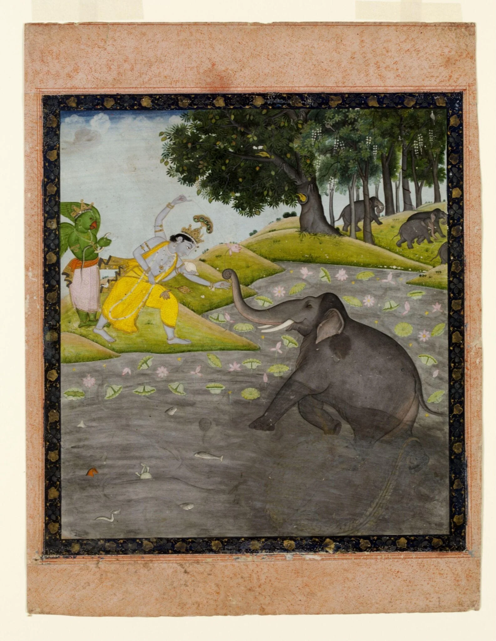 Vishnu and Gajendra, by Unknown, paint, 1830
