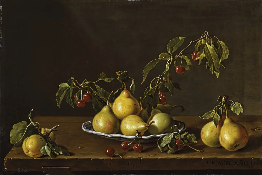 Still Life with Plate of Pears and Morello Cherries