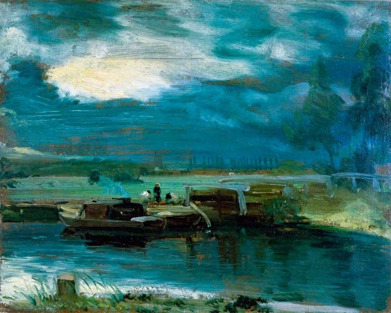 Barges on the Stour with Dedham Church in the Distance, by John Constable, unspecified, 1811