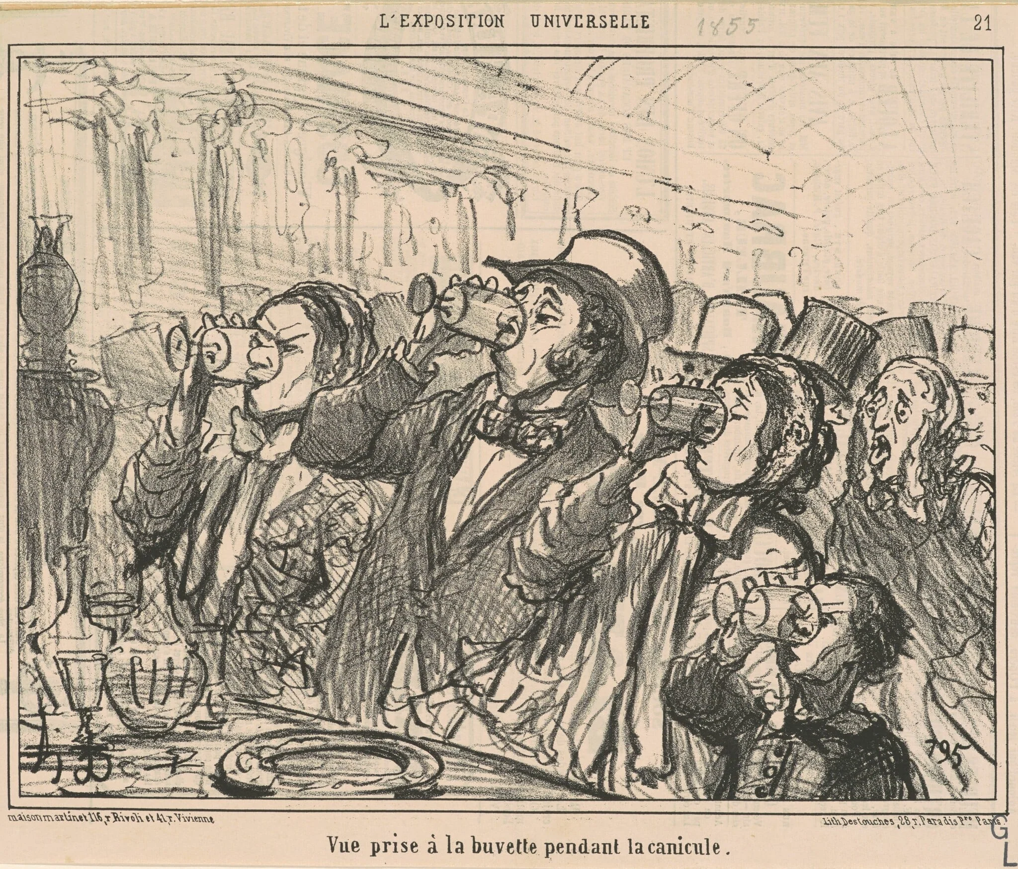 Vue prise a la buvette pendant la canicule, by Honoré Daumier, ink, 1855