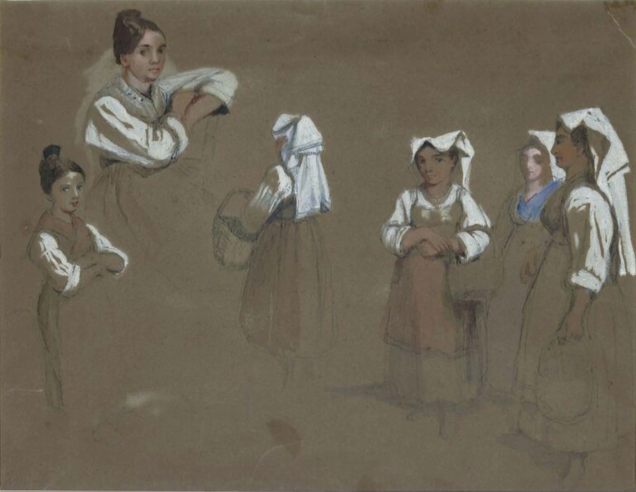 Studies of Italian women, Amalfi, by Clarkson Frederick Stanfield, watercolor, 1820