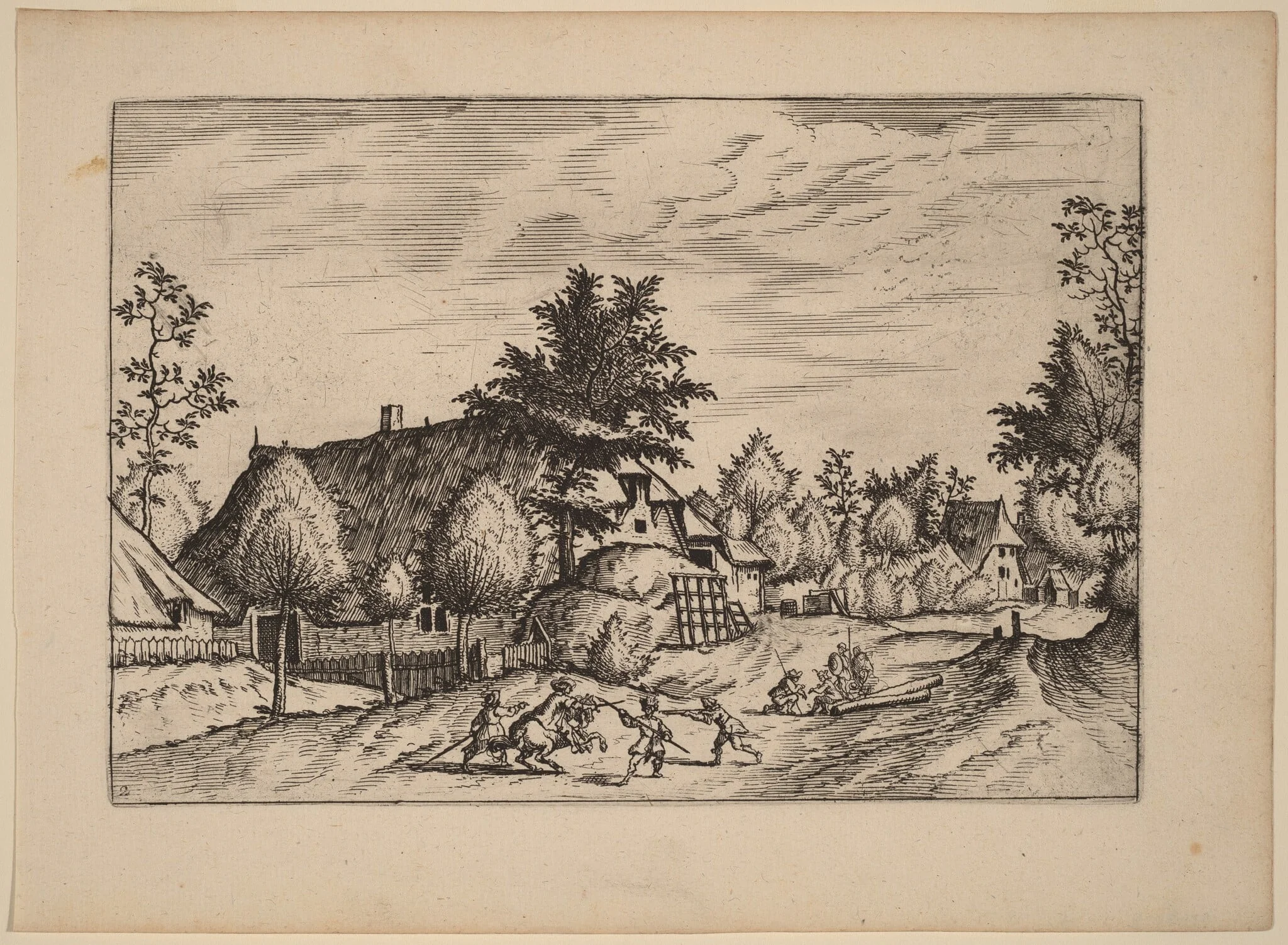 Village Street, by Johannes van Doetechum the Elder, ink, 1676