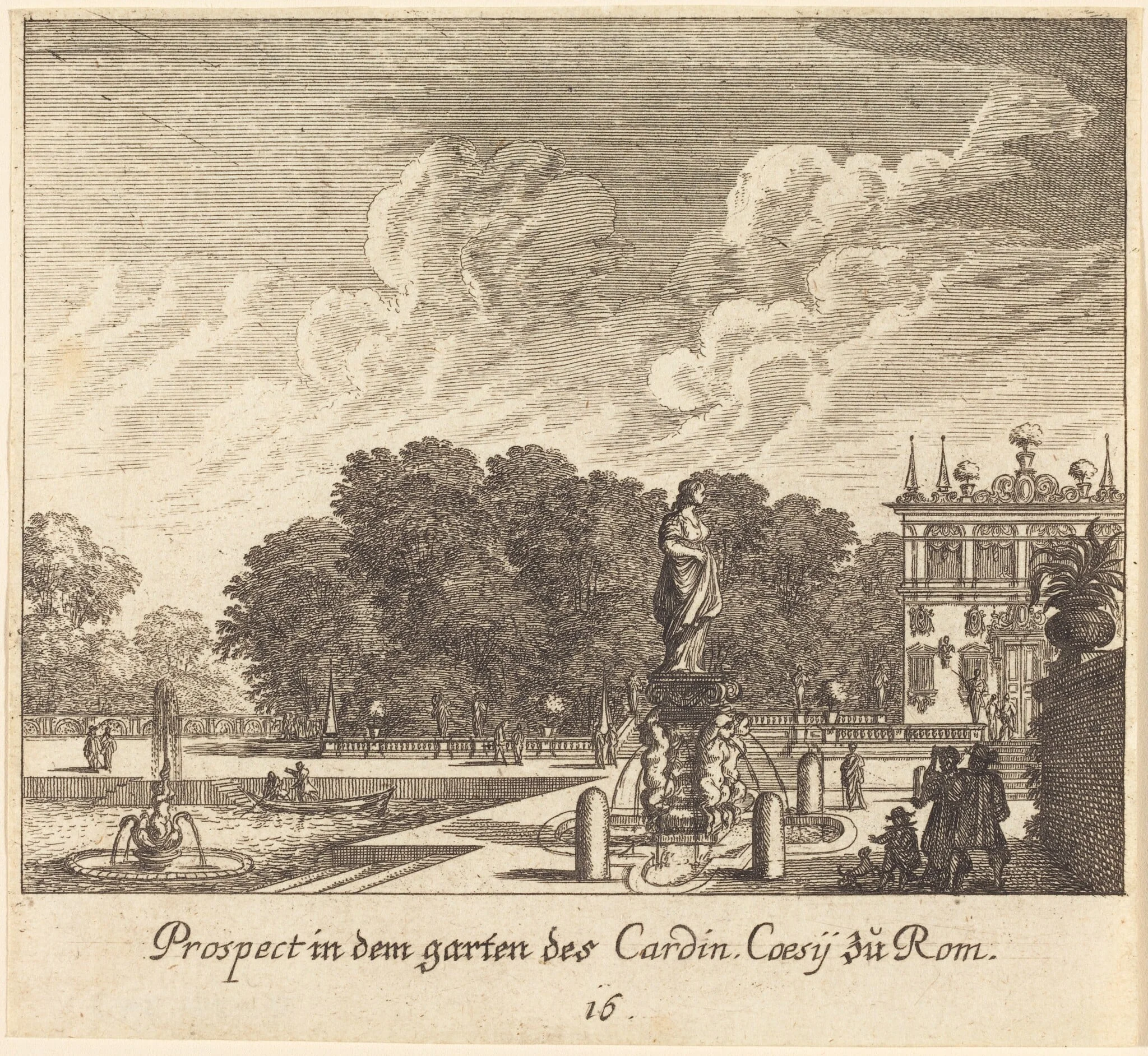 Gardens of Cardinal Coessi, Rome, by Melchior Küsel, ink, 1681
