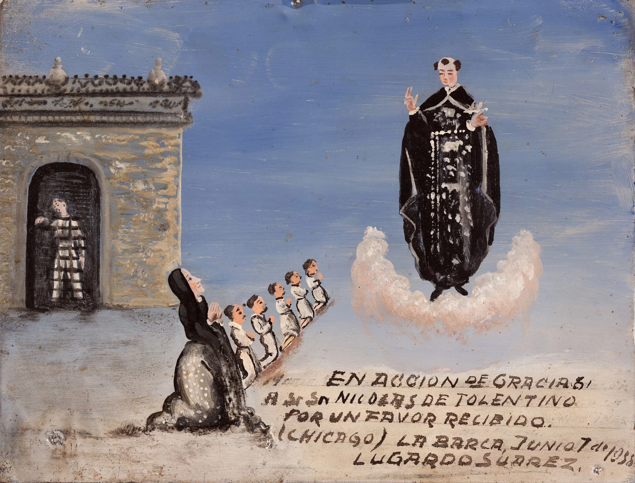 Votive offering dedicated to San Nicolás de Tolentino, by Unknown, oil, 1938
