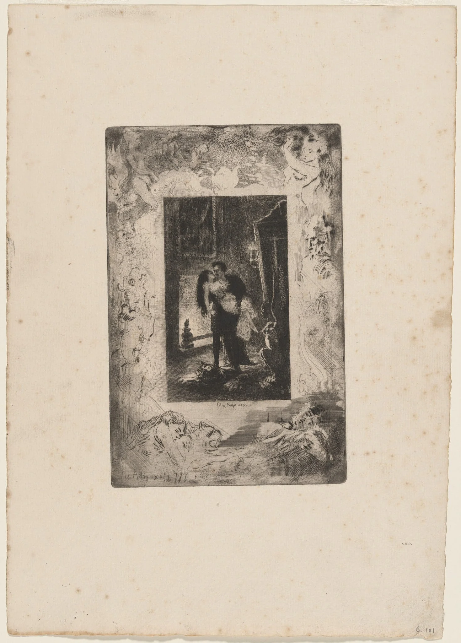 Les Adieux, by Félix-Hilaire Buhot, ink, 1874