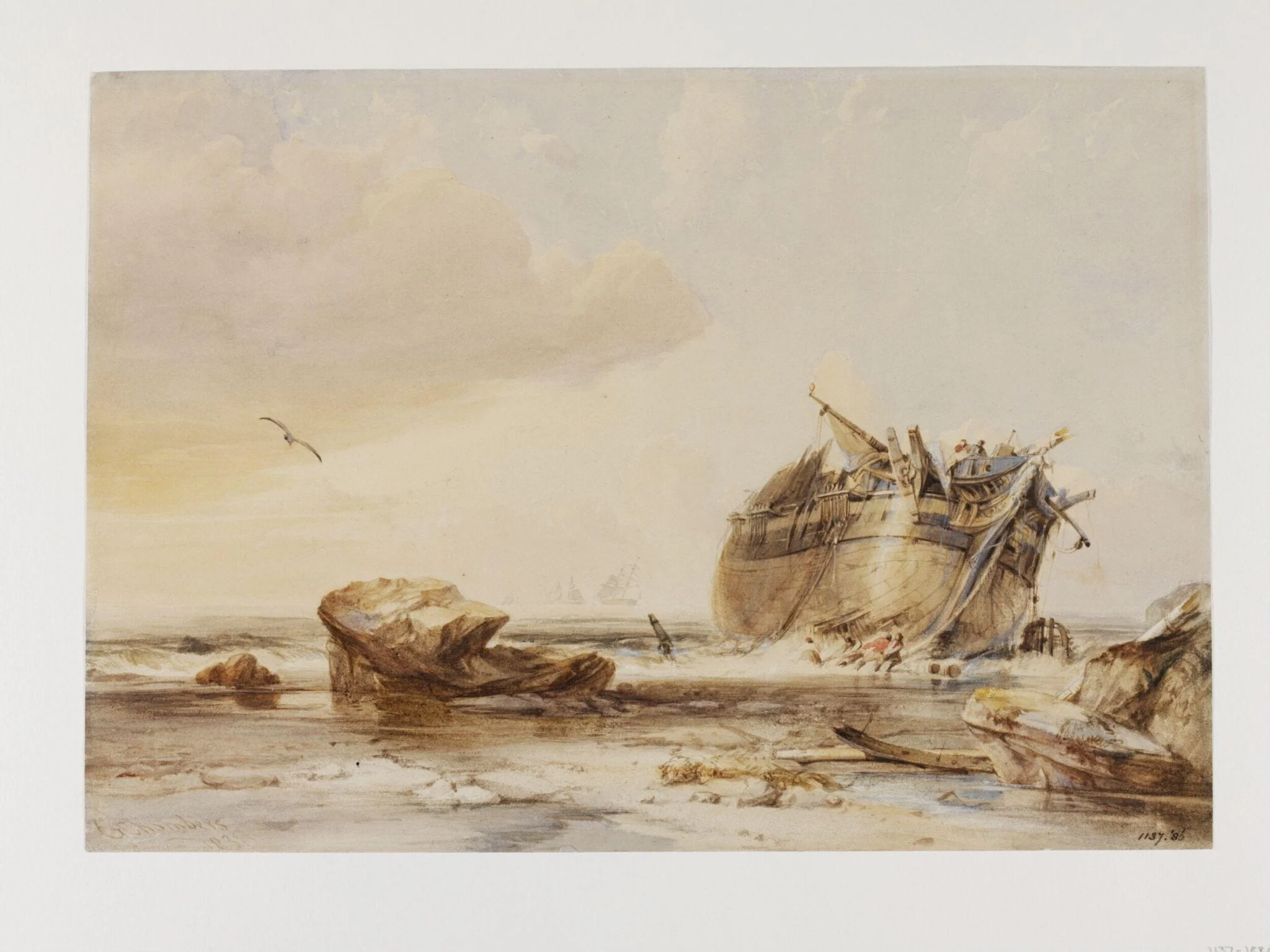 Rocky Shore with Dismantled Vessel