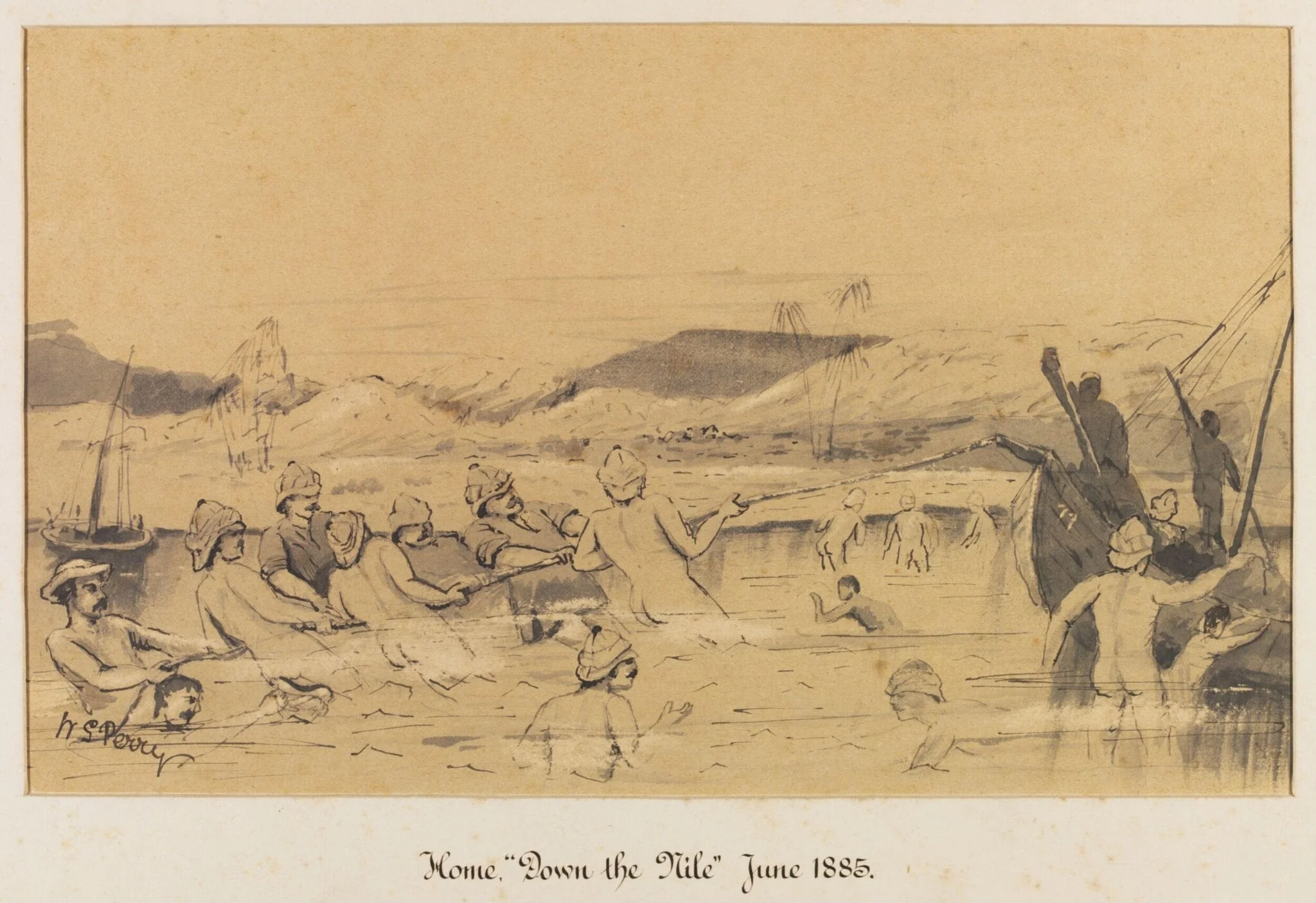 Home, Down the Nile June 1885., by William S. Perry, watercolor, 1885