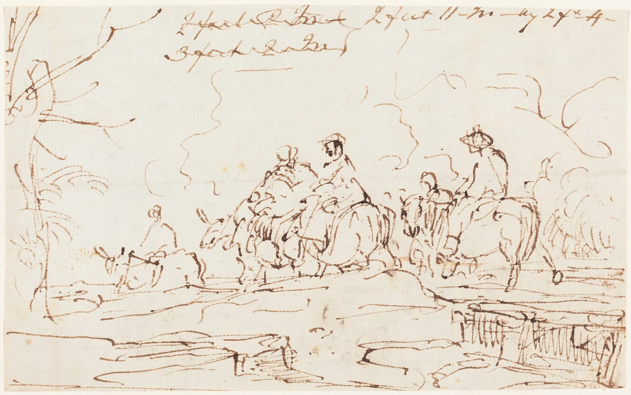 Figures in a Landscape [recto], by Thomas Barker, ink, 1808