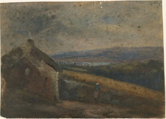 A Woman outside a Cottage, by William Howis junior, unspecified, 1852