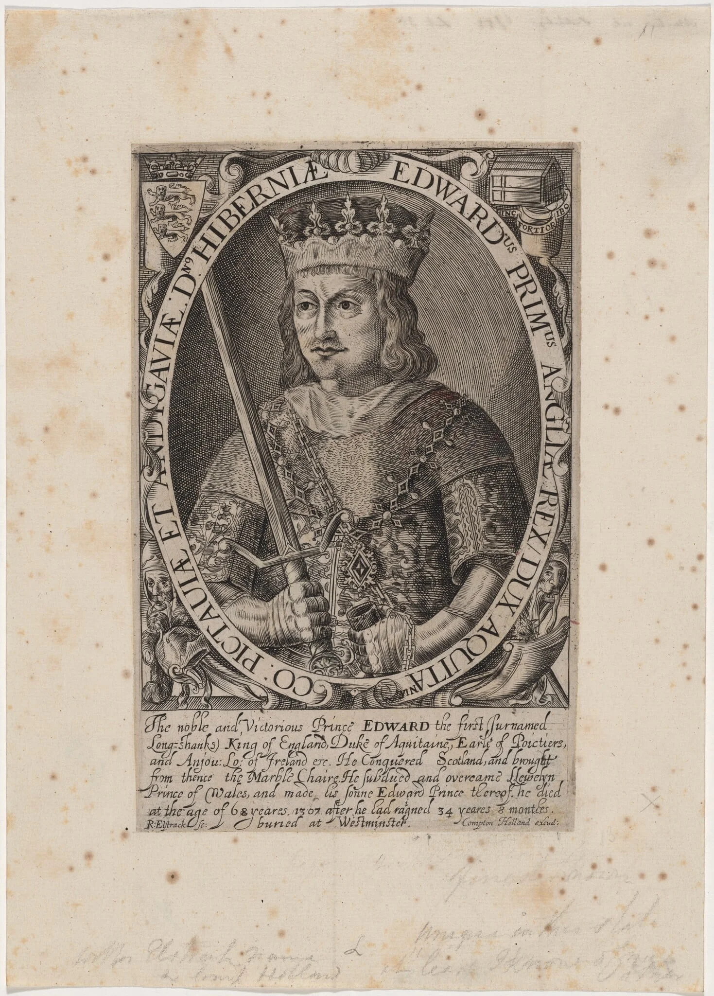 Edward I of England, by Renold Elstrack, ink, 1598