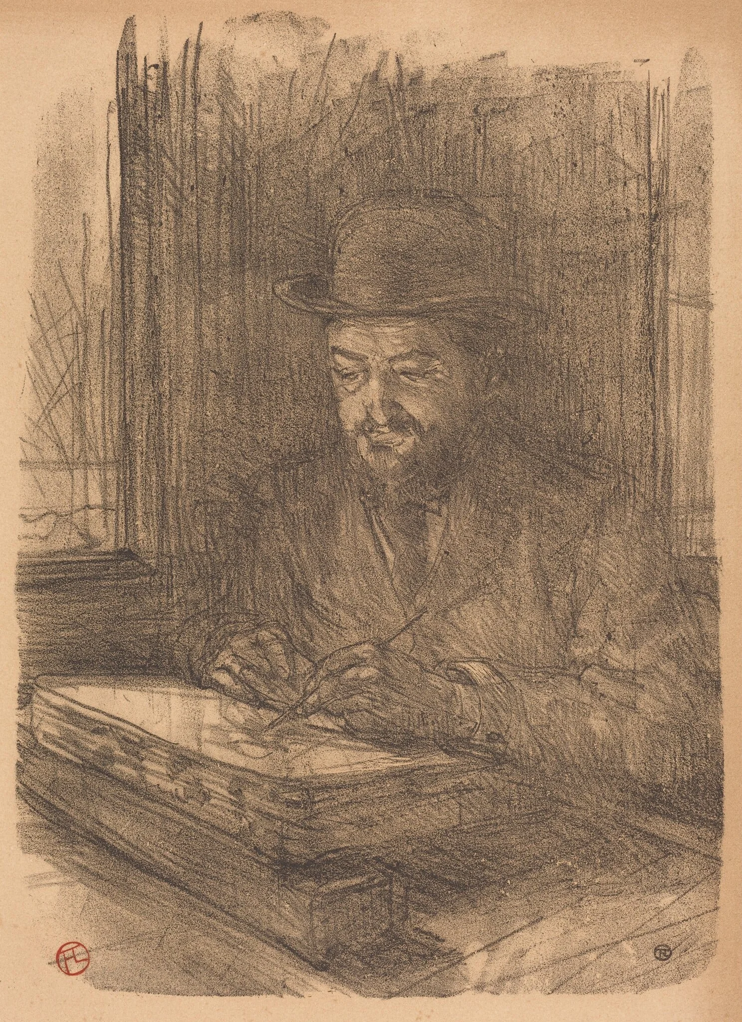 The Fine Printmaker Adolphe Albert (Le bon graveur - Adolphe Albert), by Henri de Toulouse-Lautrec, ink, 1898