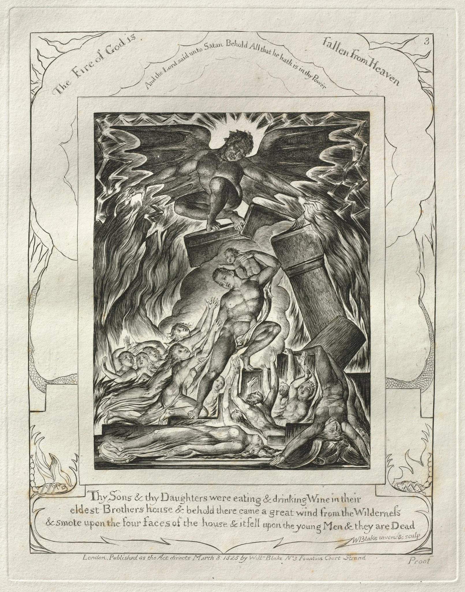 The Book of Job:  Pl. 3, Thy Sons and thy Daughters were eating and drinking Wine in their, by William Blake, 1825