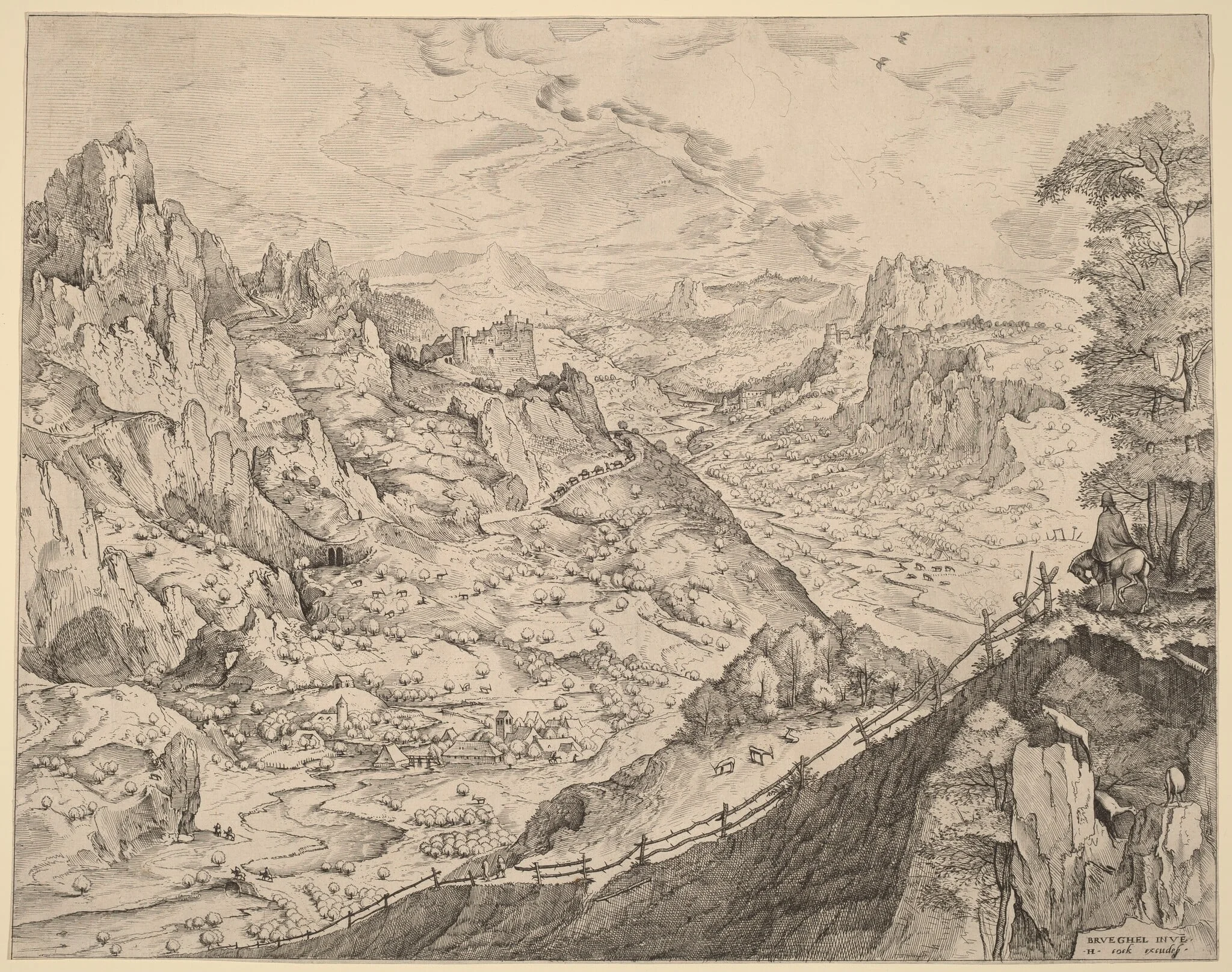 Large Alpine Landscape, by Johannes van Doetechum the Elder, ink, 1556