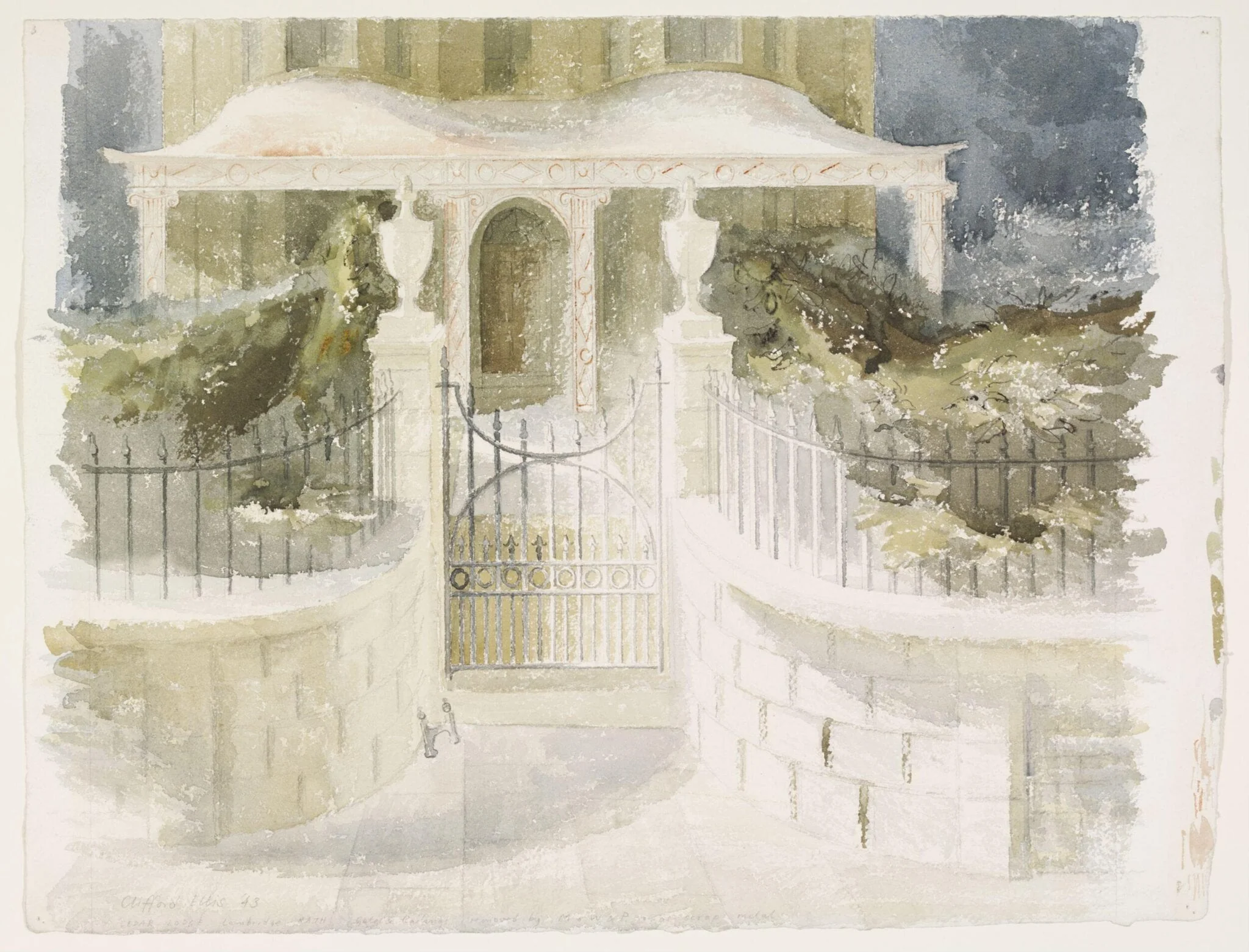 Gateway, Cedar Lodge, Lambridge, Bath, by Ellis, watercolor, 1943