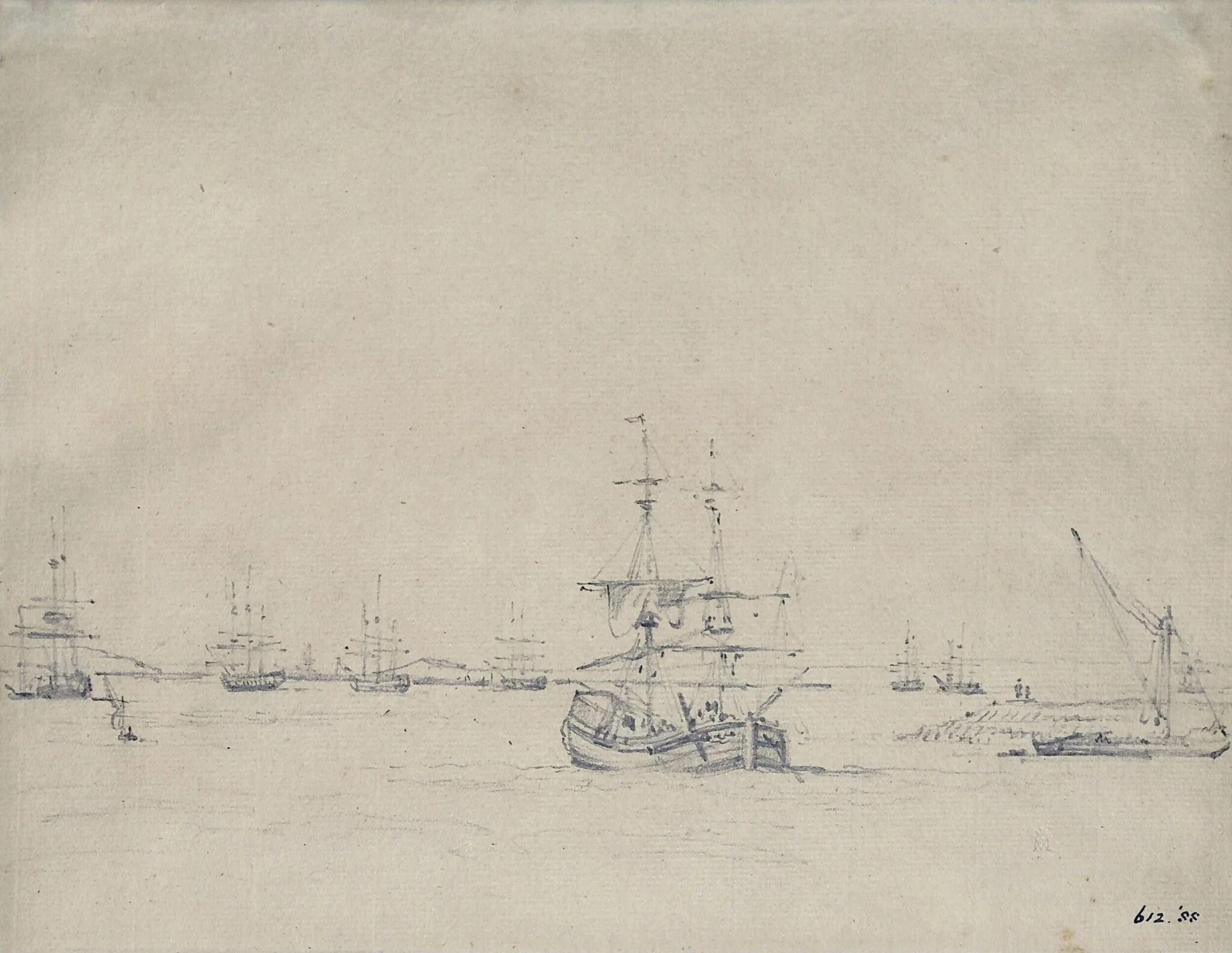 A brig at anchor and other shipping in the Thames, by John Constable, watercolor, 1803