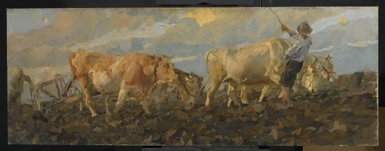 Oxen Plowing, by Ettore Tito, oil, 1911