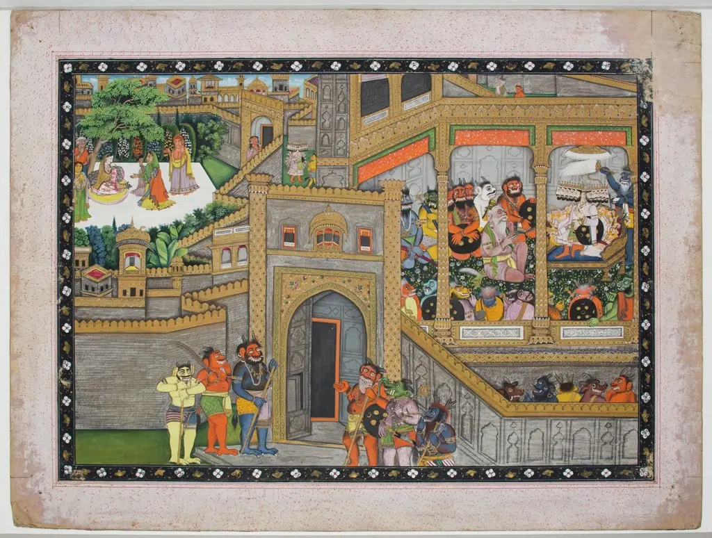 Sita Imprisoned at Ravana's Palace, Ravana Holding Court (Illustration to the Ramayana)