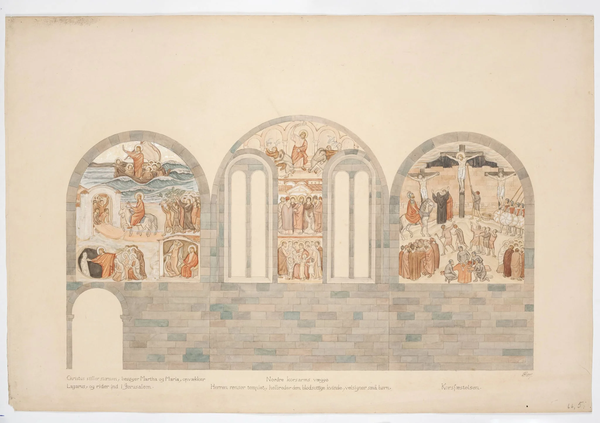 Udkast til freskerne i Viborg Domkirke. Nordre korsarms vægge, by Unknown, unspecified, 1897