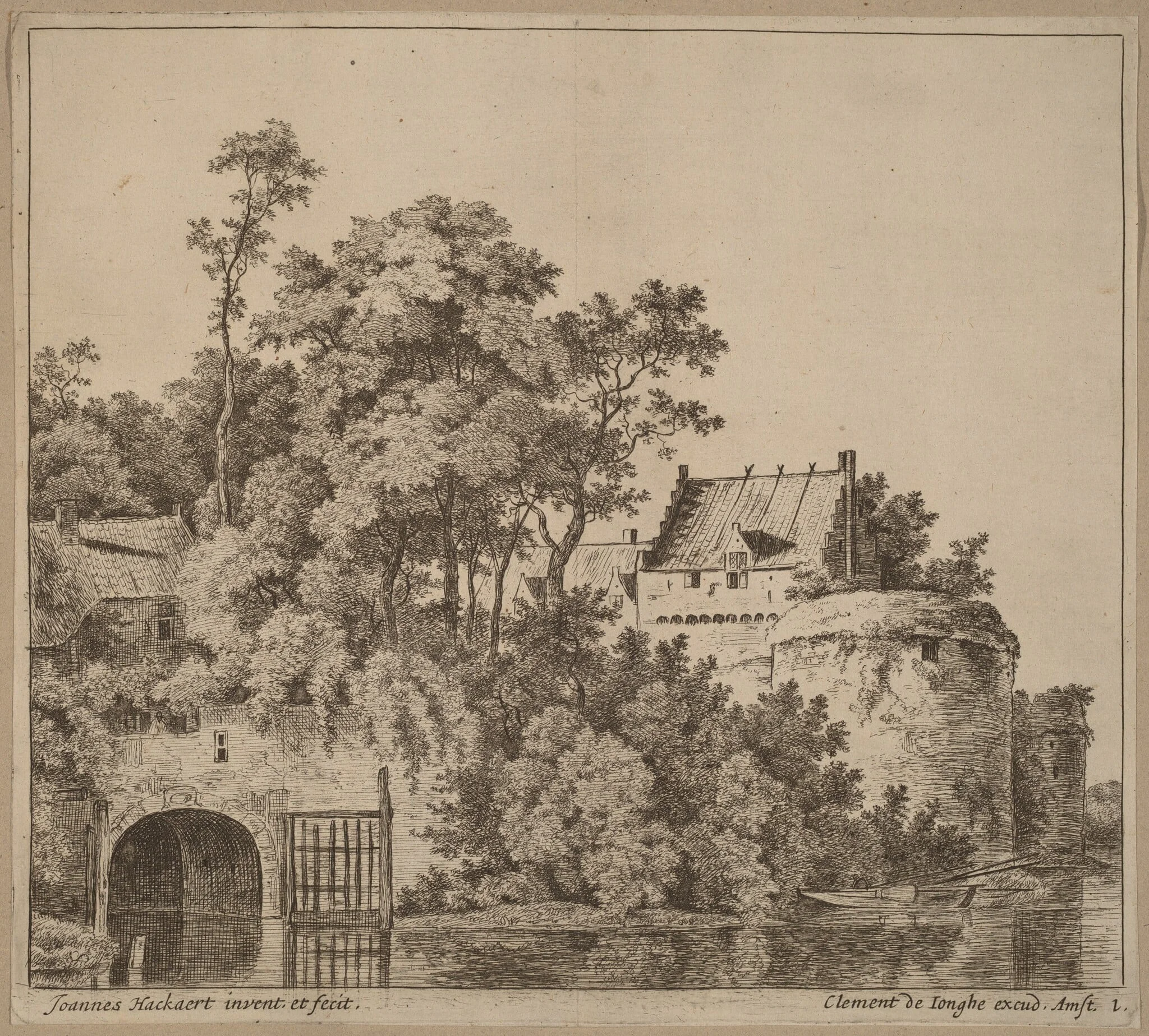 Small Town (Town Gate at Gorkum?), by Jan Hackaert, ink, 1664