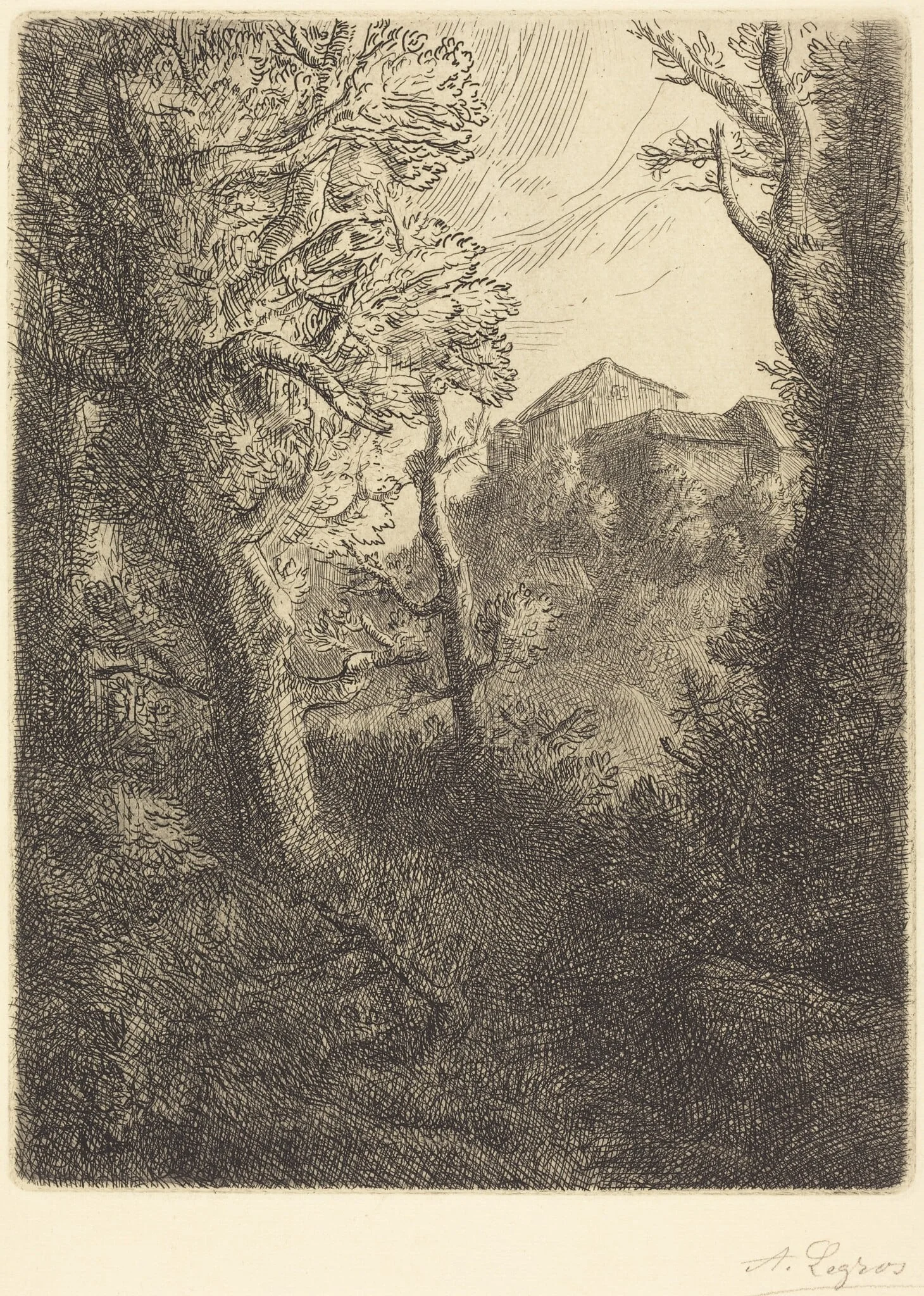 Landscape (Paysage), by Alphonse Legros, ink, 1874