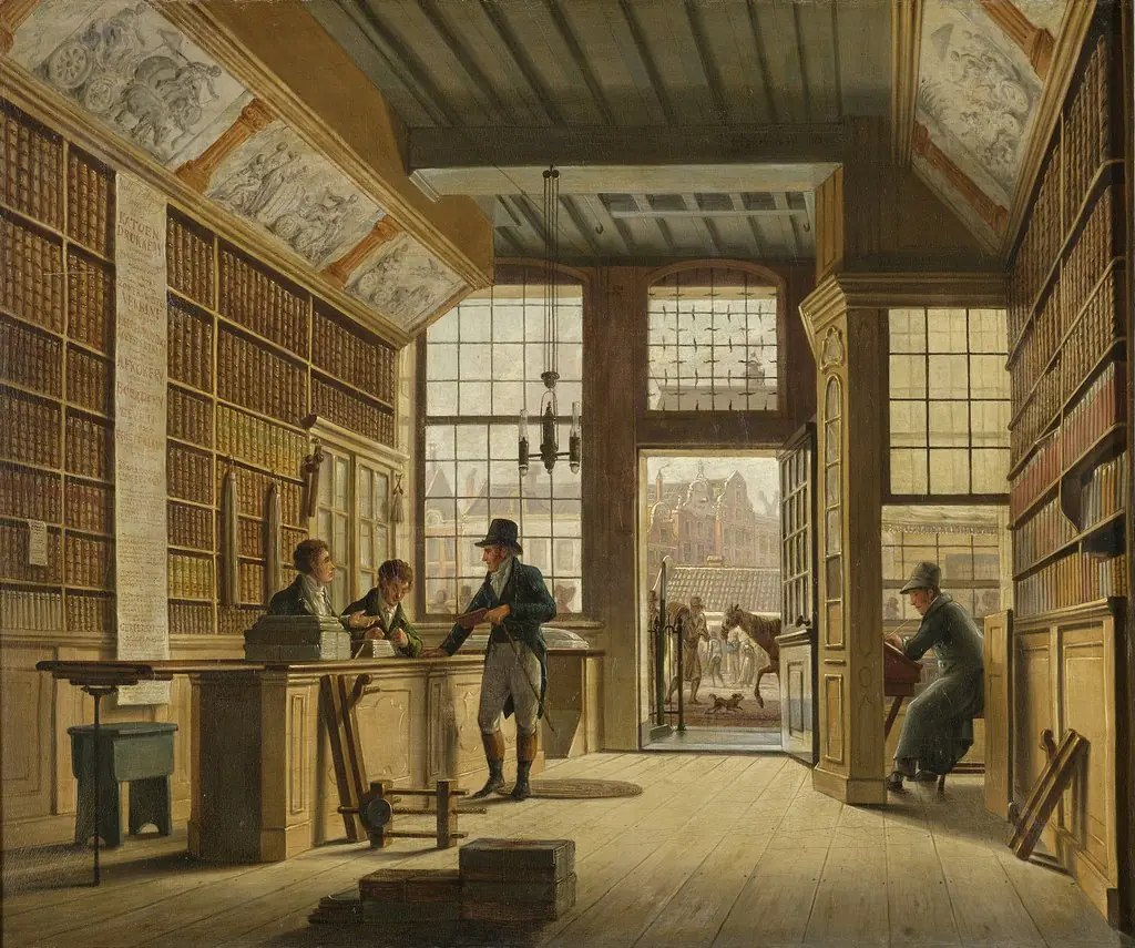 The Shop of the Bookdealer Pieter Meijer Warnars on the Vijgendam in Amsterdam