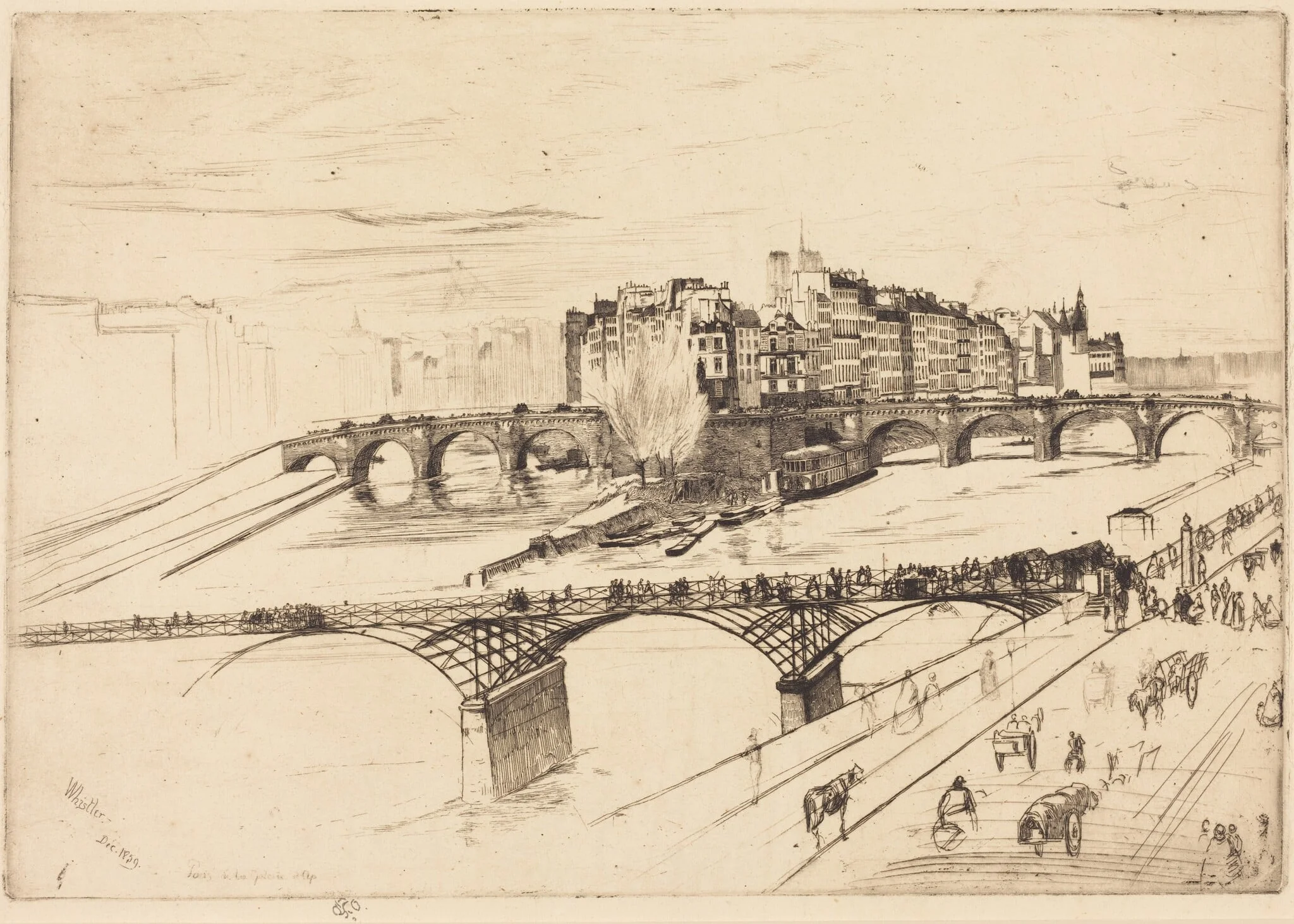 Isle de la Cite, Paris, by James McNeill Whistler, ink, 1859