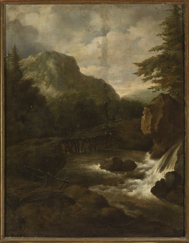 Waterfall in the mountains, by Jacob van Ruisdael, oil, 1665