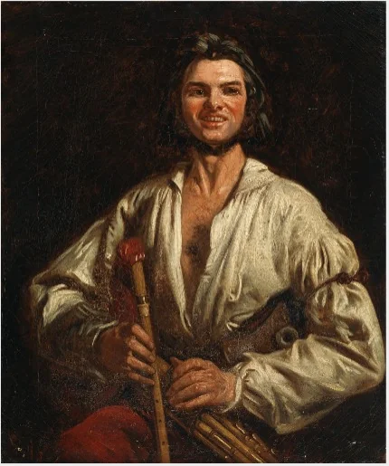 An Irish Piper, by Thomas Bridgford, oil, 1843