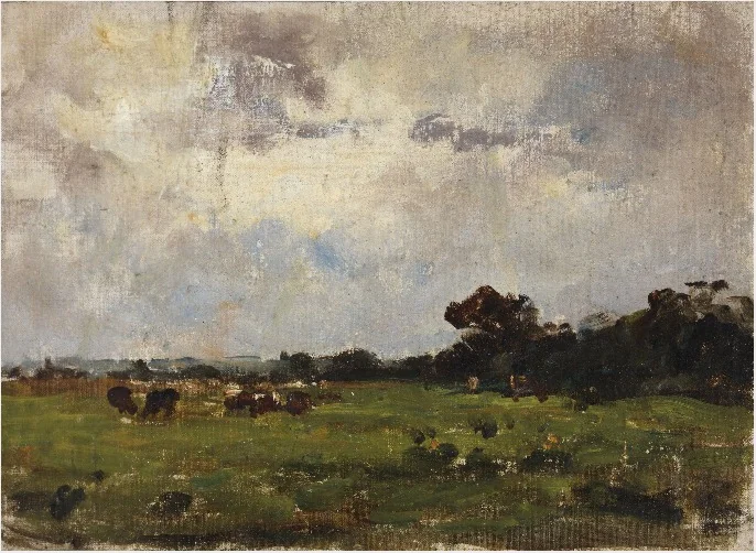 Pasture with Cattle, by Nathaniel Hone the Younger, oil, 1881