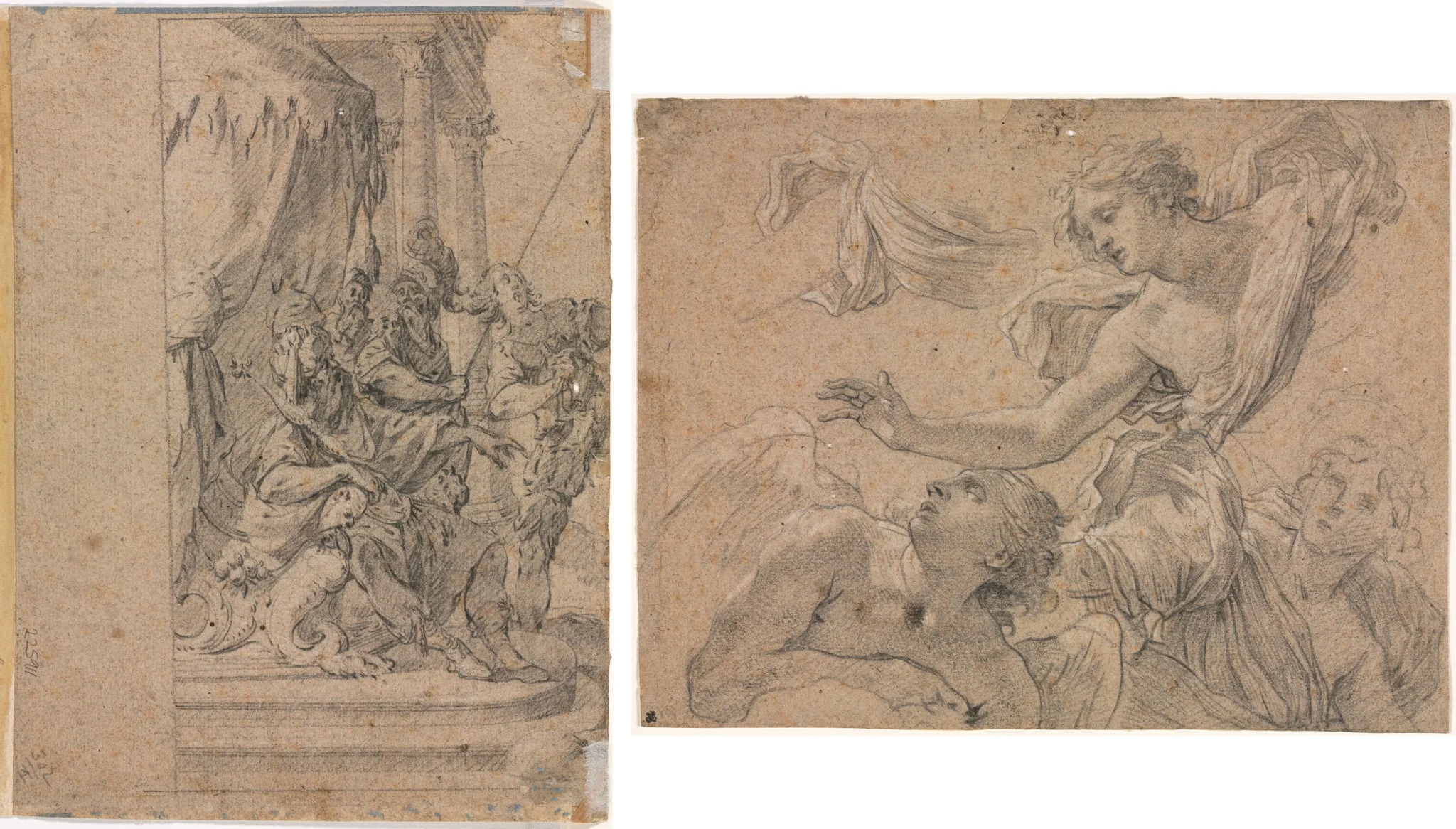 Studies of Angels (recto); Panthea before Cyrus? (verso), by Michel Dorigny, 1658